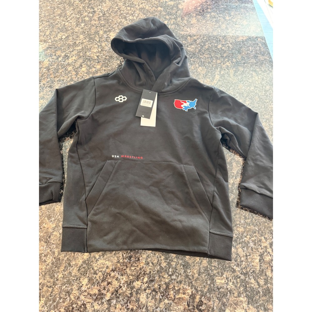 RUDIS USA Wrestling Luxe Terry Youth Hoodie Black LG NWT Athletic Sweatshirt